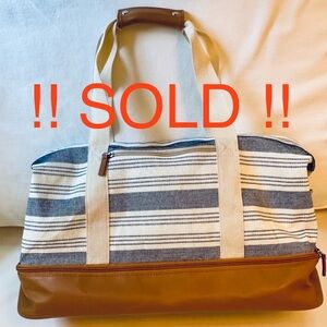 !! SOLD !!Navy + cream striped weekend bag NWOT